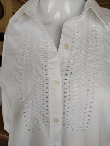 Alfani Button Up Shirt Women 10 White 3/4 Sleeves 100% Cotton Eyelet Casual Boho - Picture 2 of 6