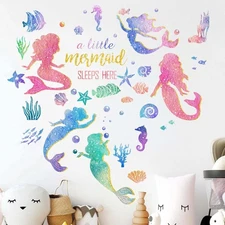 Baby Girls Mermaid Wall Decals - Under The Sea Marine Theme Large, Multi 