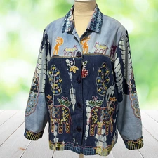 Vintage MADISON STUDIO Jacket Womens 1X Embroidered Elephant Boho Artwear India