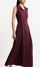 BNWT Karen Millen Crepe Buckle Pleated Midi Max Dress Burgundy Size UK 8
