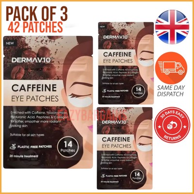 3x Unter den Augen Gel Maske Pads Koffein Augenklappen hydrolysiertes Kollagen 42 Pflaster