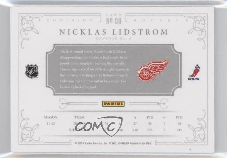 2011-12 Panini Dominion Gold /25 Nicklas Lidstrom #50 HOF - Image 2 of 2