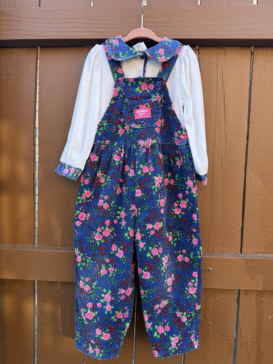 Vintage 90s OshKosh B'gosh Floral Corduroy Overalls Set 4T Made In