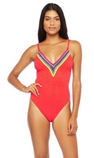 NWT Trina Turk SZ 8 POPPY ORANGE Zebra Plunge One Piece Swimsuit 93858