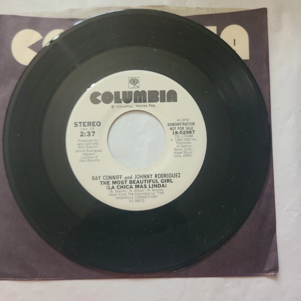 Ray Conniff & Johnny Rodriguez ~ The Most Beautiful Girl/ Same ~ 45 RPM Record - Image 3 of 4