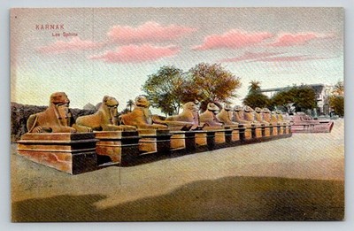 Vintage Karnak Sphinx Avenue Egypt Postcard Krk Luxor Ancient Ruin