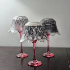 3 Pc Pink & Black Glass Votive Candle Holder Set W/Shades Last Chance Ends12/7