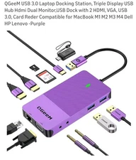 NEW QGeem 11 in 1 Mini USB 3.0 Docking Station D3908 Triple Disply Purple Port. 