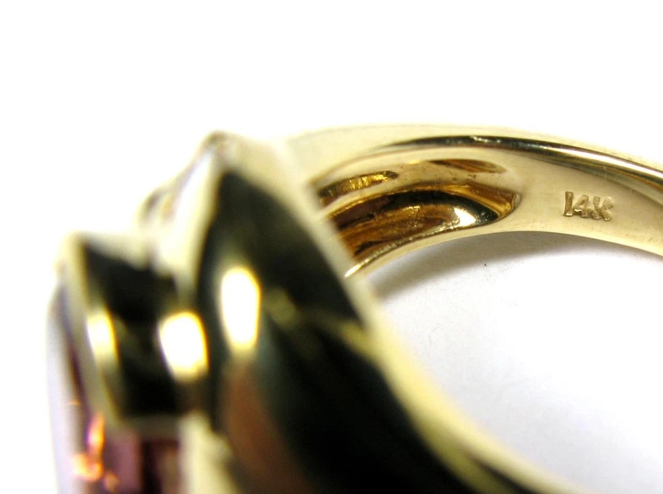 Anillo de cóctel de diamantes turmalina rosa natural de 3 quilates Laura Ramsey de oro amarillo de 14 quilates Foto 3 de 4