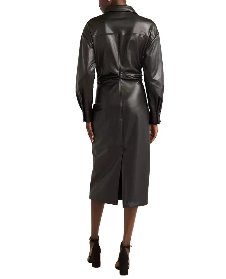 Maxi camisero Scoop para mujer de cuero sintético con fruncido lateral, talla L NEGRO NUEVO CON ETIQUETAS Foto 3 de 3