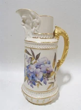 Antique Royal Worcester England Blush Ivory 6.25” Jug Violets Face Spout Griffin