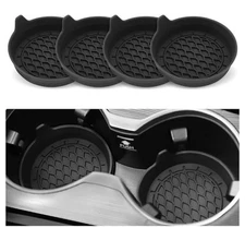 4x SINGARO Silicone Car Cup Holder Coasters - Universal Non-Slip Insert, Black