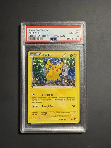 Pokémon Pikachu 2016 McDonald's Promo Italian PSA 8 Holo Card 6/12
