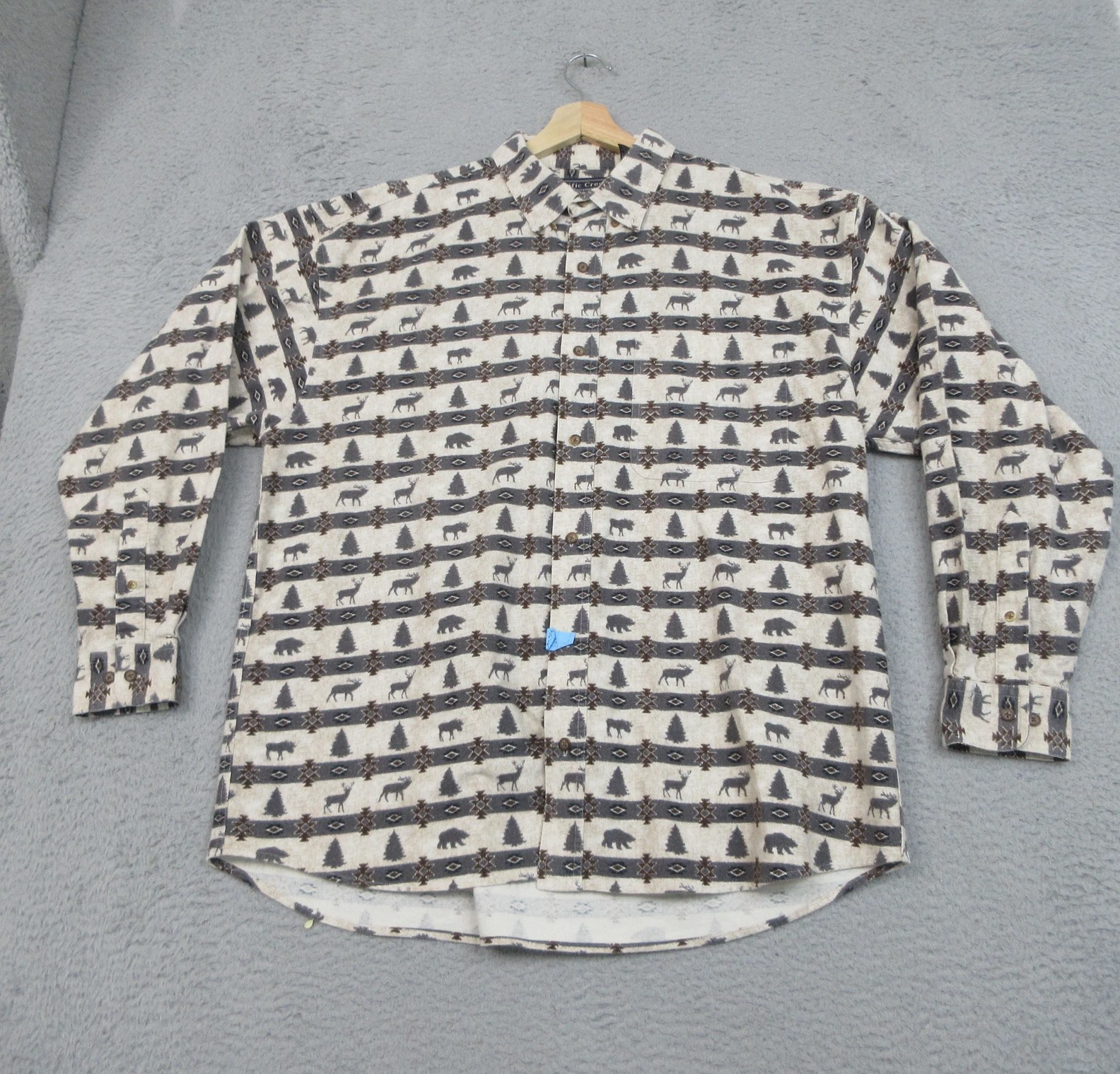Pacific Crest Flannel Shirt Men XL Beige Wildlife Graphic Print Outdoor Gorpcore