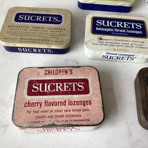Vintage 7 Pc Sucrets Small Hinged Tins Metal Box Throat Lozenges Sharp & Dome - Picture 3 of 5