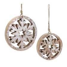 Wood Cut Out Snowflake Ornament Set of 12 