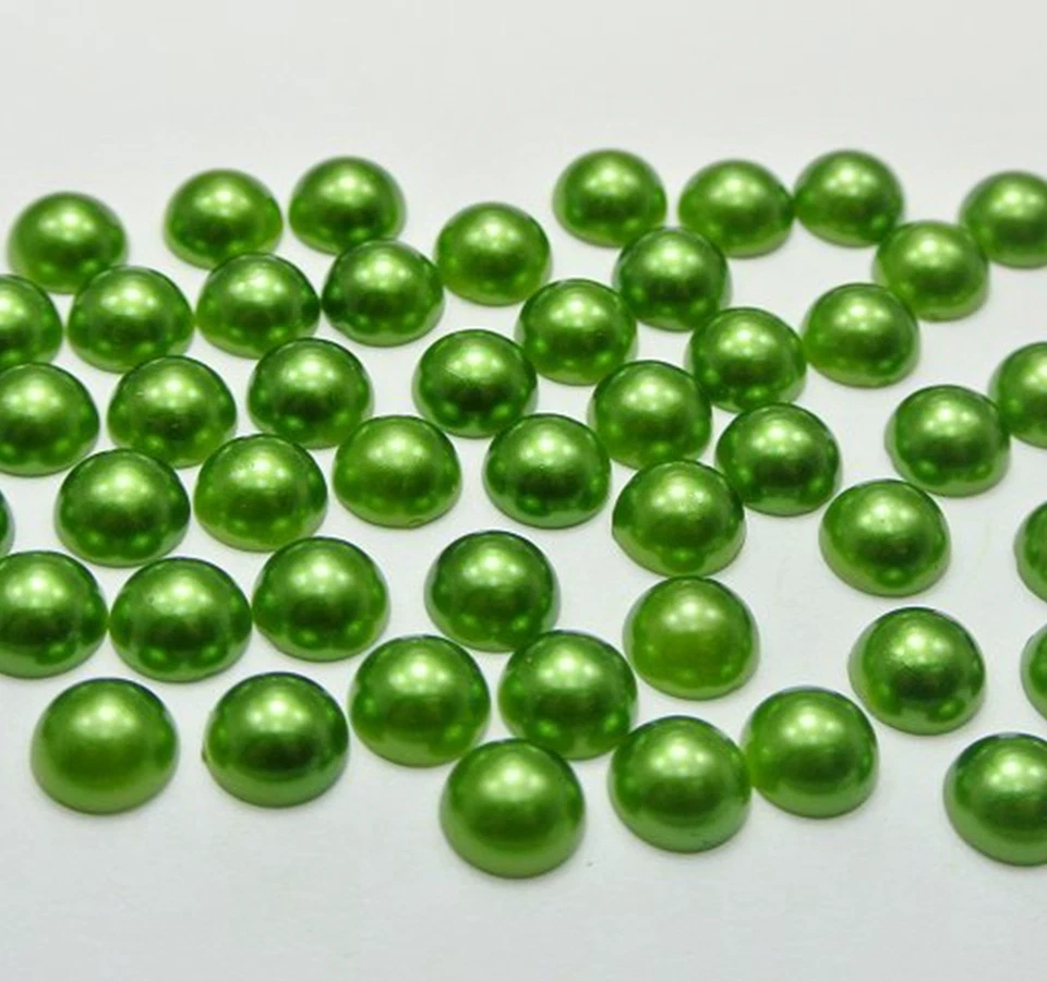 200 Dark Green Color Acrylic FlatBack Half Pearl Bead Flat Back 10mm Scrapbook - Image 3 of 4
