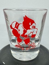 University of Louisville Shot Glass Clear Louie Red Cardnial Bird logo Go Cards