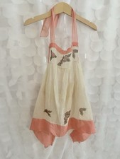 VTG 40  s Girls Handmade Organza Pinafore Dress Hand Painted CHERRIES WEDDING