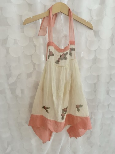 VTG 40’s Girls Handmade Organza Pinafore Dress Hand Painted CHERRIES WEDDING