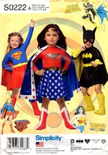 Wonder Woman, Bat Girl Costume Pattern Simplicity 0222 /1035 Child 3-8 UNCUT '15