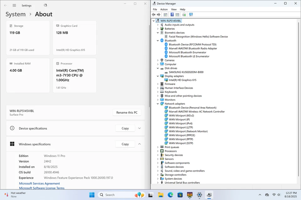 Surface Pro 5 2 en 1 12" 2736 x 1824 táctil M3-7Y30 128 GB 4 GB W11P cámara web IRCam Foto 3 de 4