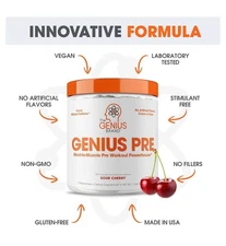 The Genius Brand, Pre Workout Powerhouse, Sour Cherry, 11.21 oz
