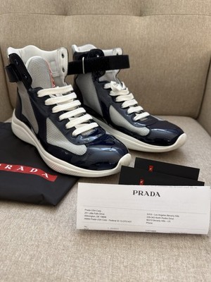 PRADA American Cup Sneaker High Size 8 w/ Dustbag - Navy Blue  Royal + Argento 
