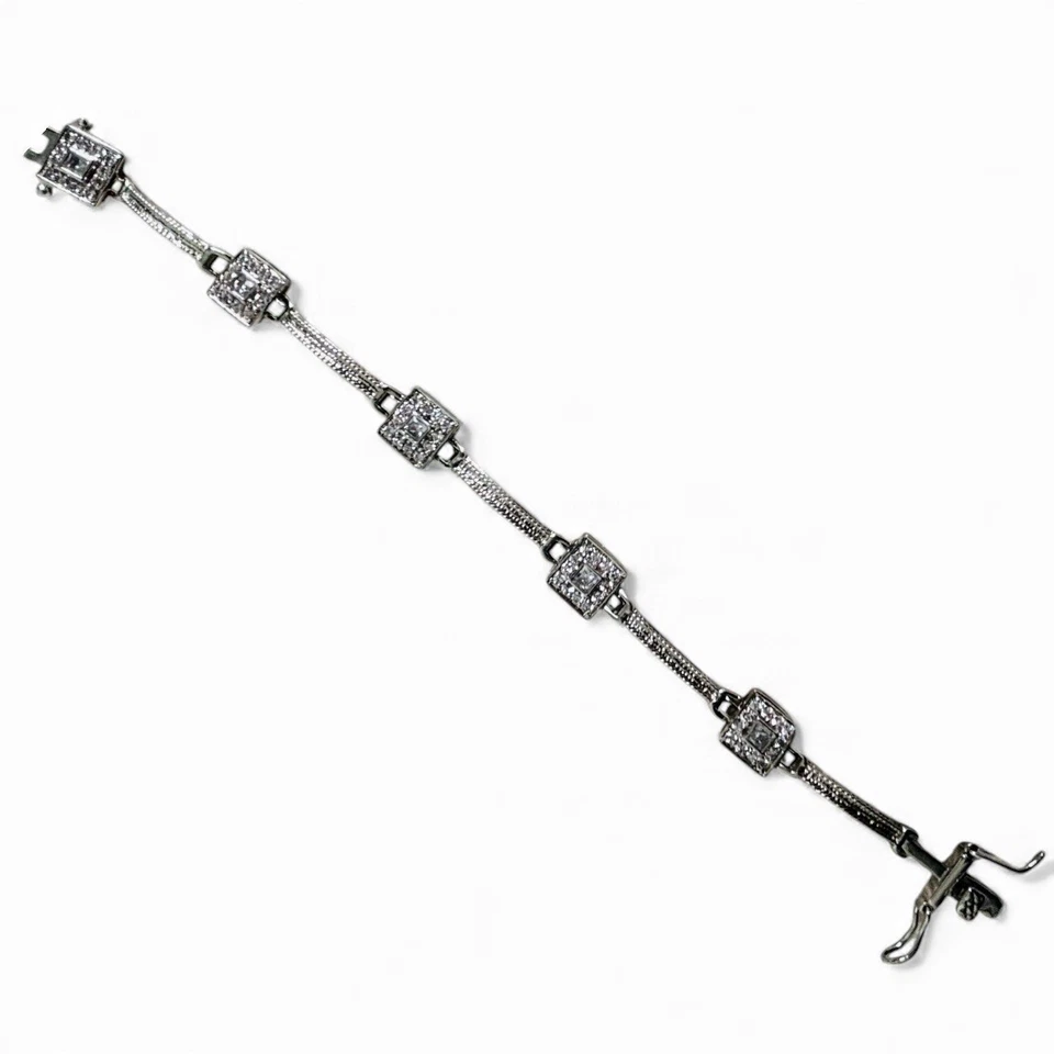 Park Lane Silver Tone Square CZ Link Bracelet Women's Fashion Jewelry 7.5" - Image 2 of 4