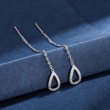 Image of Threader Drop Earrings Long Line Rose Gold Color Simulated Zircon Women Jewelry