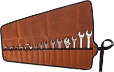 Wrench Roll up Pouch, Canvas Tool Organizer Roll up Bag, 15 Pockets for Metric &