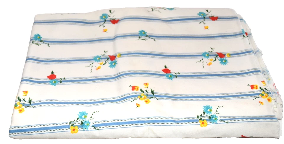 Vintage White Blue Stripes with Floral Poly/Rayon Upholstery Fabric 60" x 5 Yds - Image 3 of 4