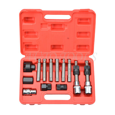 #ad 13Pc Alternator Freewheel Pulley Removal Socket Hex Spline Star Bits Tool Kit $24.00
