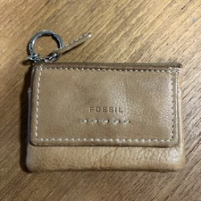 Fossil Leather Key Chain-ID-Coin Purse-Credit Card Holder British Tan Zip