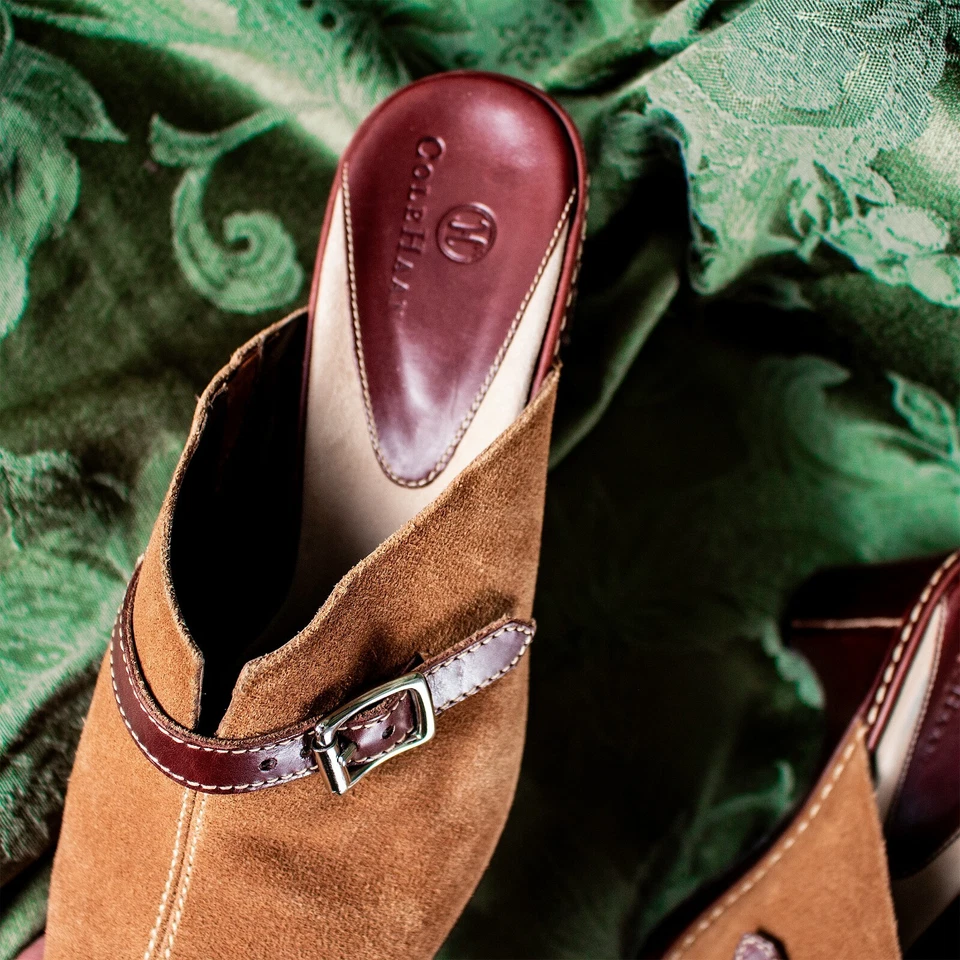 COLE HAAN Nuevos Zapatos Mules Beige Rojizo Gamuza Sólida Mujer Cinturón Talla 6 B Foto 2 de 4