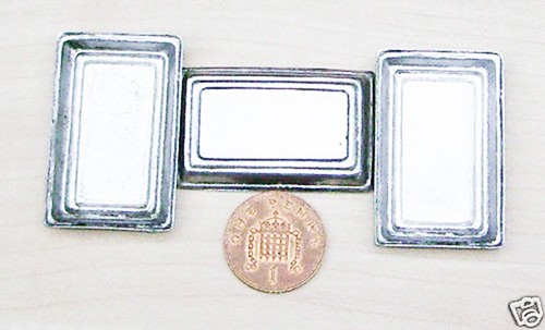 3 Large Oblong Metal Baking Trays Tumdee 1:12 Scale Dolls House Miniature Tins - Picture 2 of 8