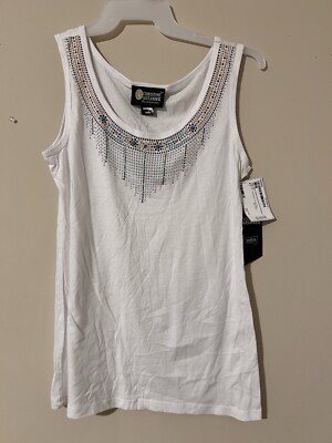 Christine Alexander Swarovski- Elements Sleeveless White Stylish Women s LG Top