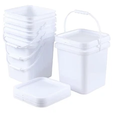 4-Pack 5 Gal Plastic Bucket Pail Food Grade w/ Handle & Lid for Storing Dry Food