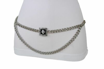 Women Silver Metal Chain Link Front Wave Strand Fashion Belt Lion Charm XL XXL