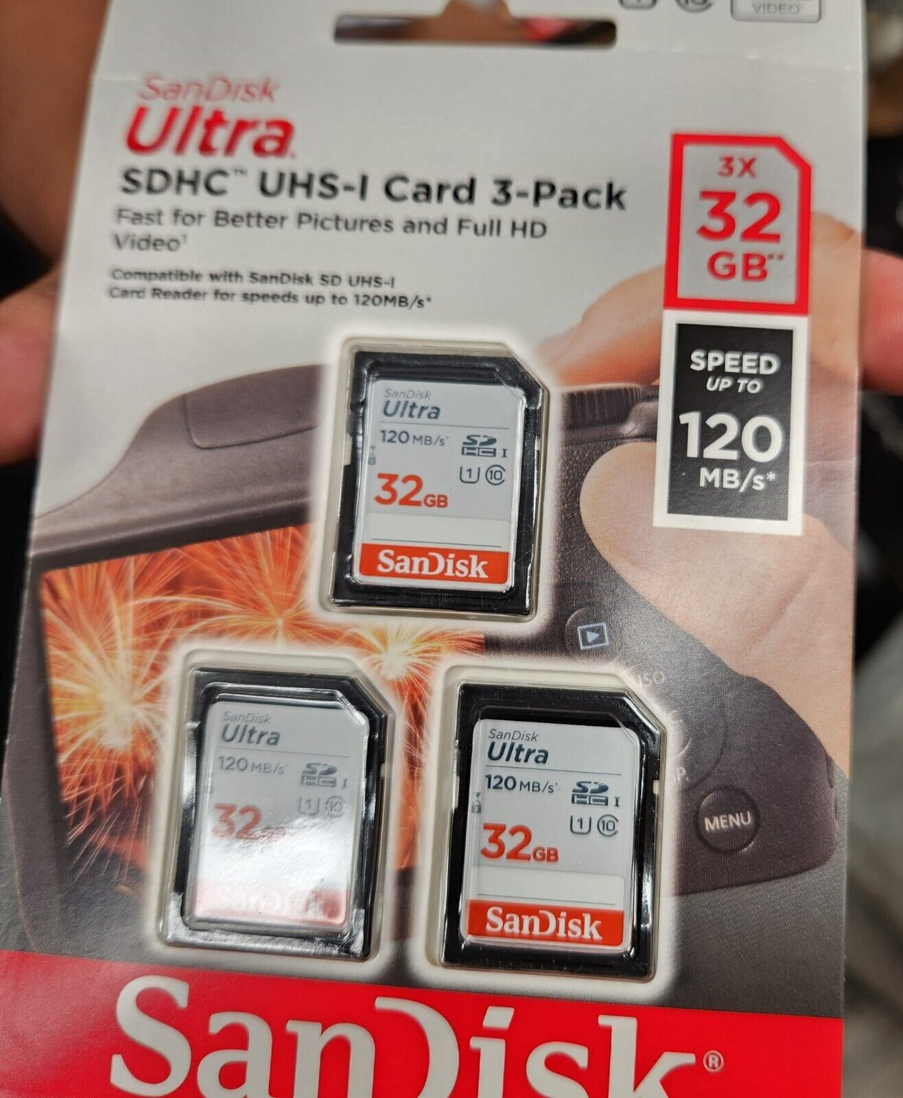 SanDisk Ultra 32GB 3Pack SD SDHC Flash Memory Card Class 10 120MB/s