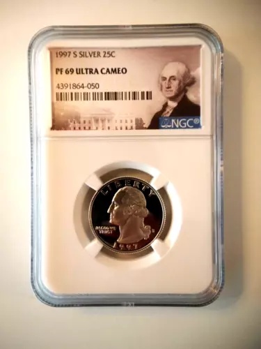 1997 S Washington Silver Proof Quarter PF 69 NGC Ultra Cameo 25c Beautiful Coin