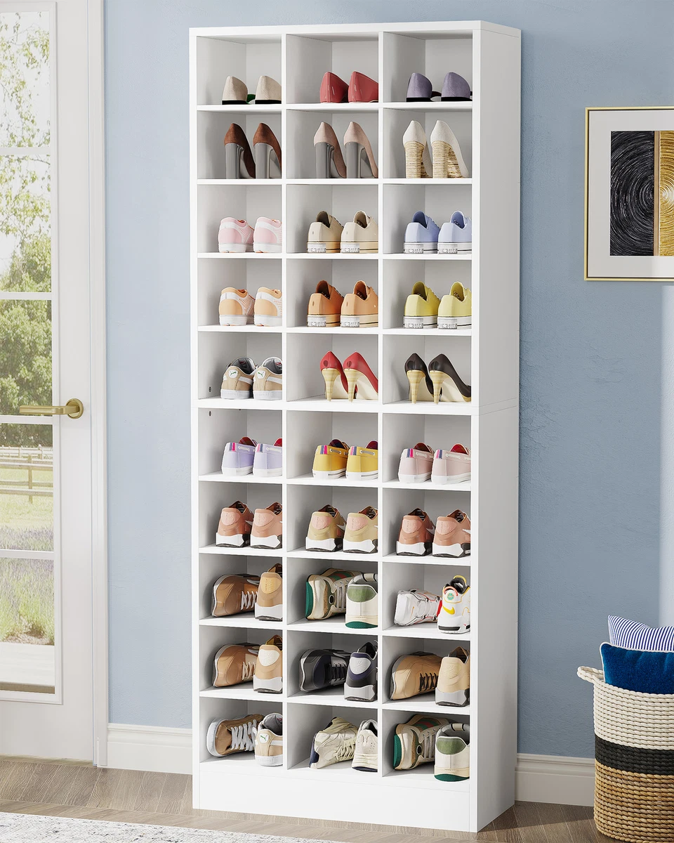 10-Tier White Shoe Storage Organizer Shoe Cabinet with 30 Cubbies