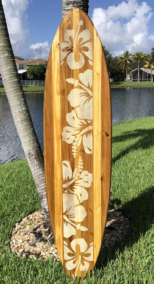 Natural Vintage Distress Wood Surfboard Art Classic Beach Tropical Home Decor
