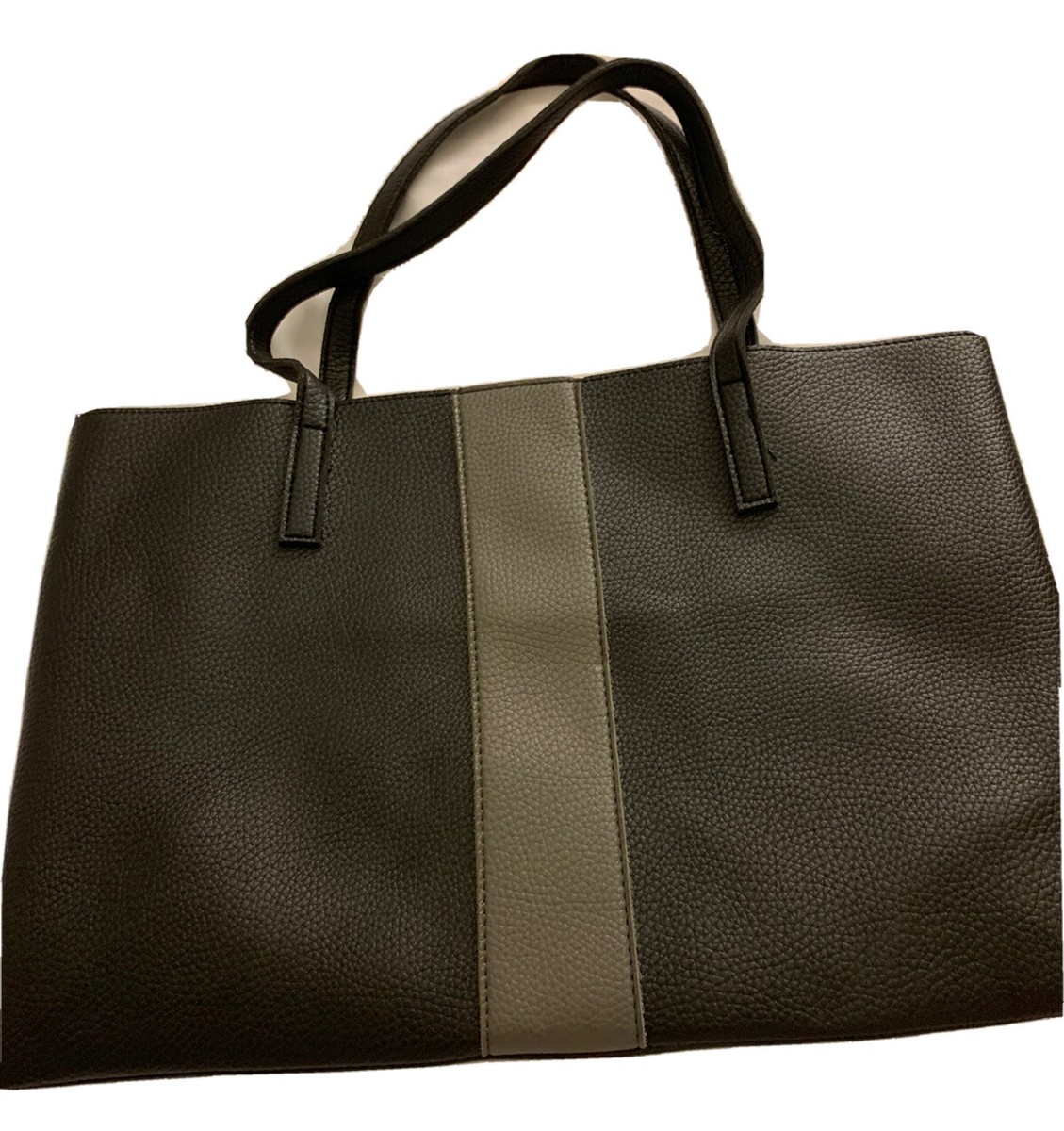 Vince Camuto Handbag Black Gray Vegan Leather Luck Tote FREE