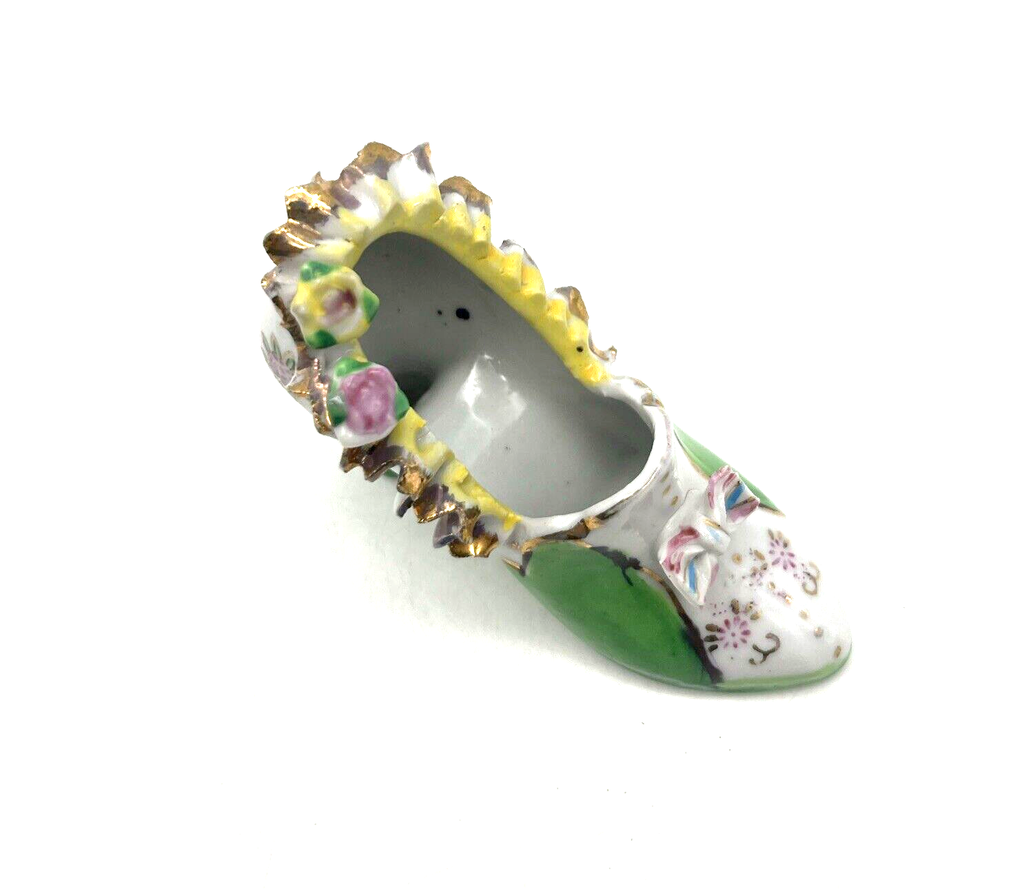 PANTOFOLA D’ORO Ciabatta da donna in porcellana vintage decorativa con rose applicate nastro fiocco GIAPPONE