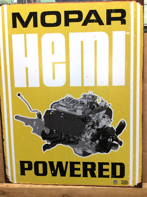 OPEN ROADS  REPRODUCTION METAL SIGN  ''MOPAR HEMI POWERED''    16X12 1/2''