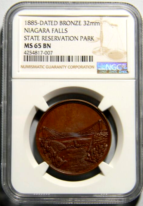 Médaillon Historique Niagara Falls 1885 – Métal Blanc, état Non Circulé, Pièce Rare
