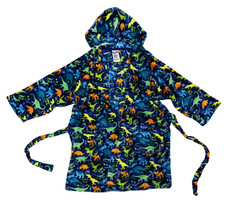 Mad Dog Kids Fleece Dinosaur Hooded Bathrobe Robe Size 5-6Y Blue Tie Waist