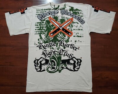 Black Label HUSTLE HARDER FIGHT CLUB Mens Graphic Cotton EMBROIDERED Tshirt NWOT