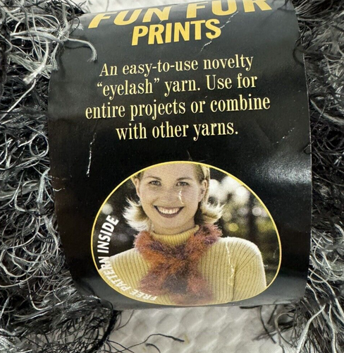 New~Lion Brand~ FUN FUR PRINTS Yarn~#204 LAVA ~ Gray Black Multi Novelty Eyelash - Picture 3 of 7